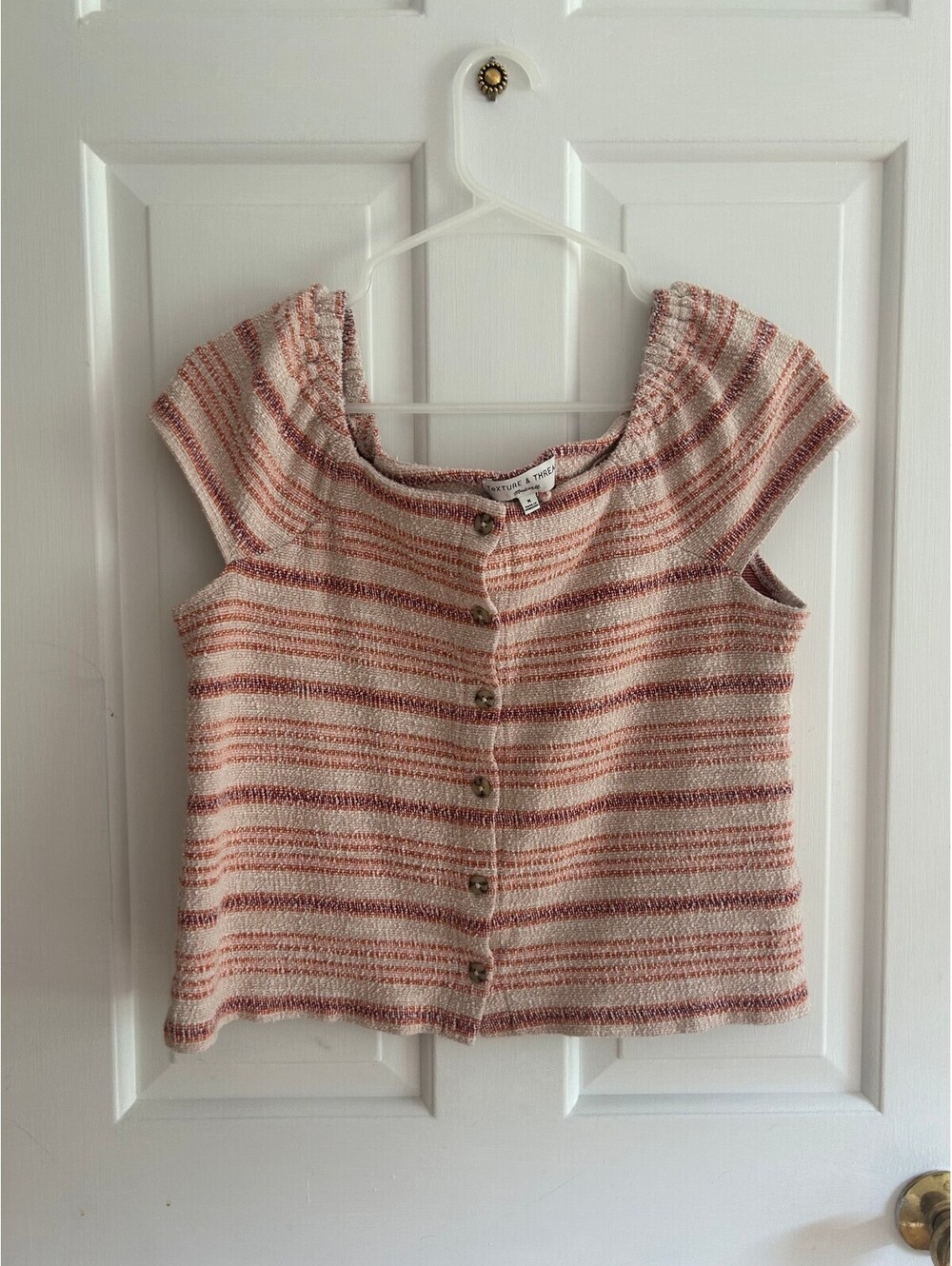 Madewell Texture & Thread Striped Cap Sleeve Button Front Blouse 100% Cotton